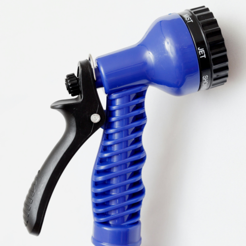 A blue and black 7-flow water spray gun with an adjustable nozzle and comfortable grip, against a plain white background.